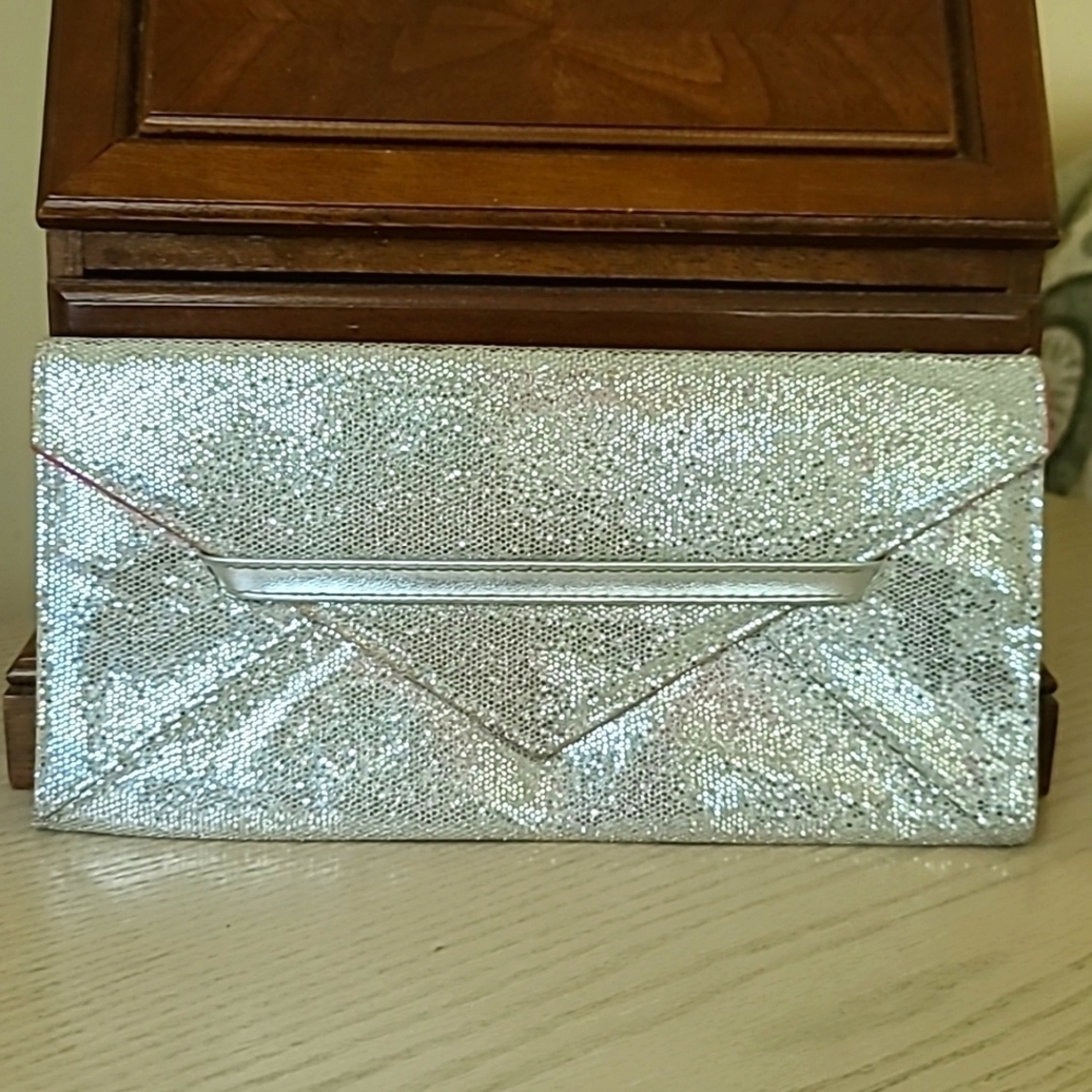 Victoria's Secret Clutch Formal Evening Bag Sparkling Silver Metallic En…